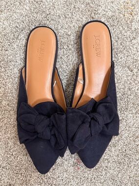 J.Crew Navy Bow Pointed Toe Mule Flats | Coastal Grandmillennial Style